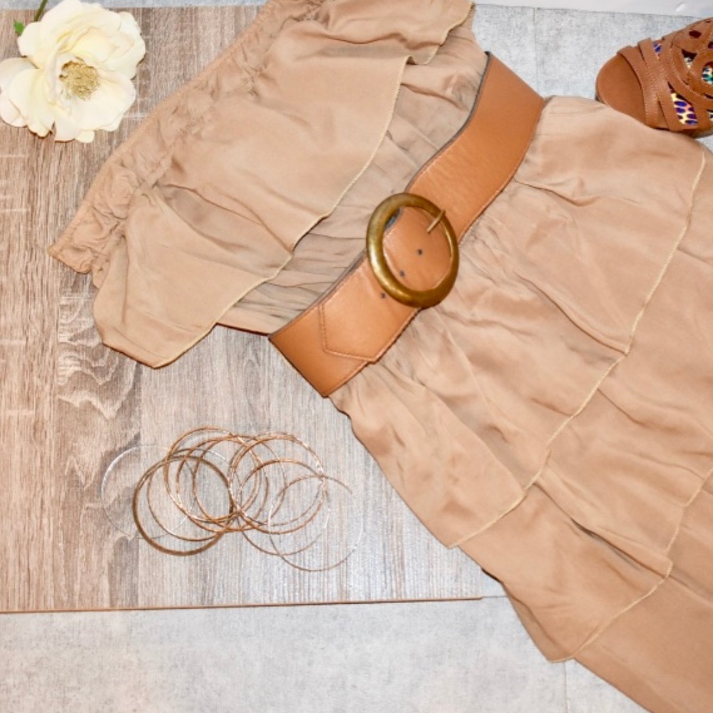NWT Metro Park Ruffled Camel Dress w/ Belt Size S